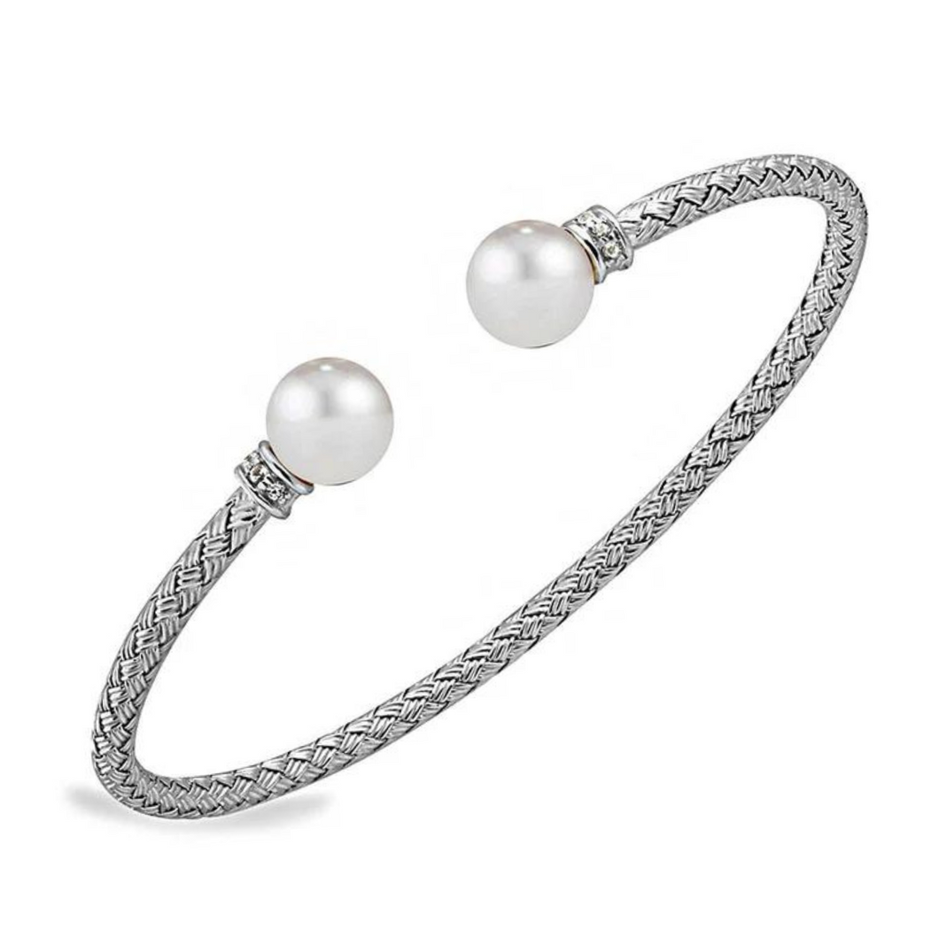 Charles Garnier Sterling Pearl Cz Cuff Bracelet