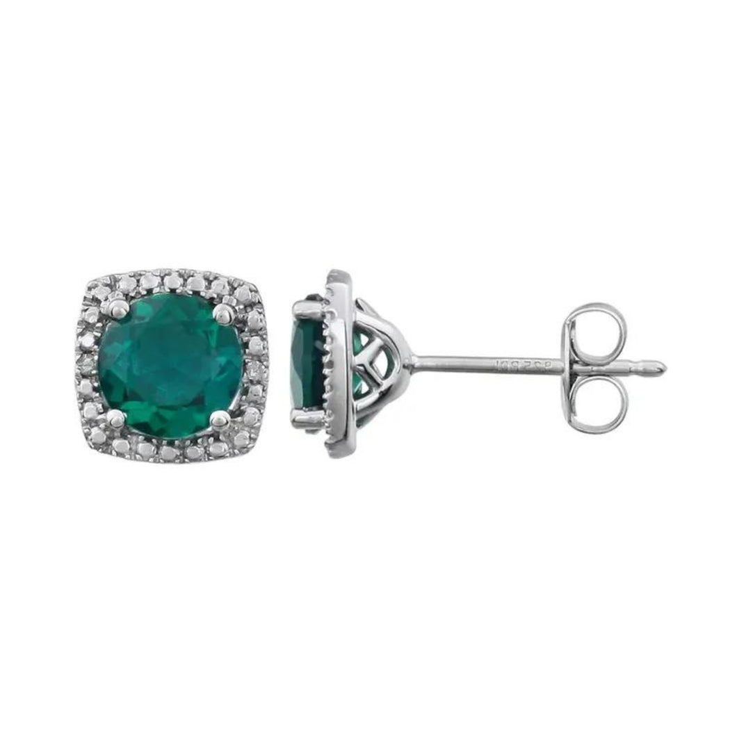 Emerald And Diamond May Birthstone Earrings